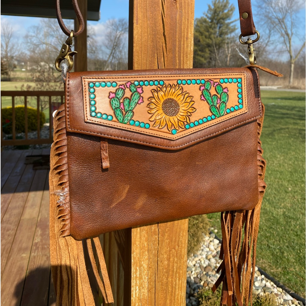 American Darling Adbg176 Leather Sunflower Crossbody. Conceal Carry